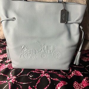 Coach Light Blue Leather Tote Bag
